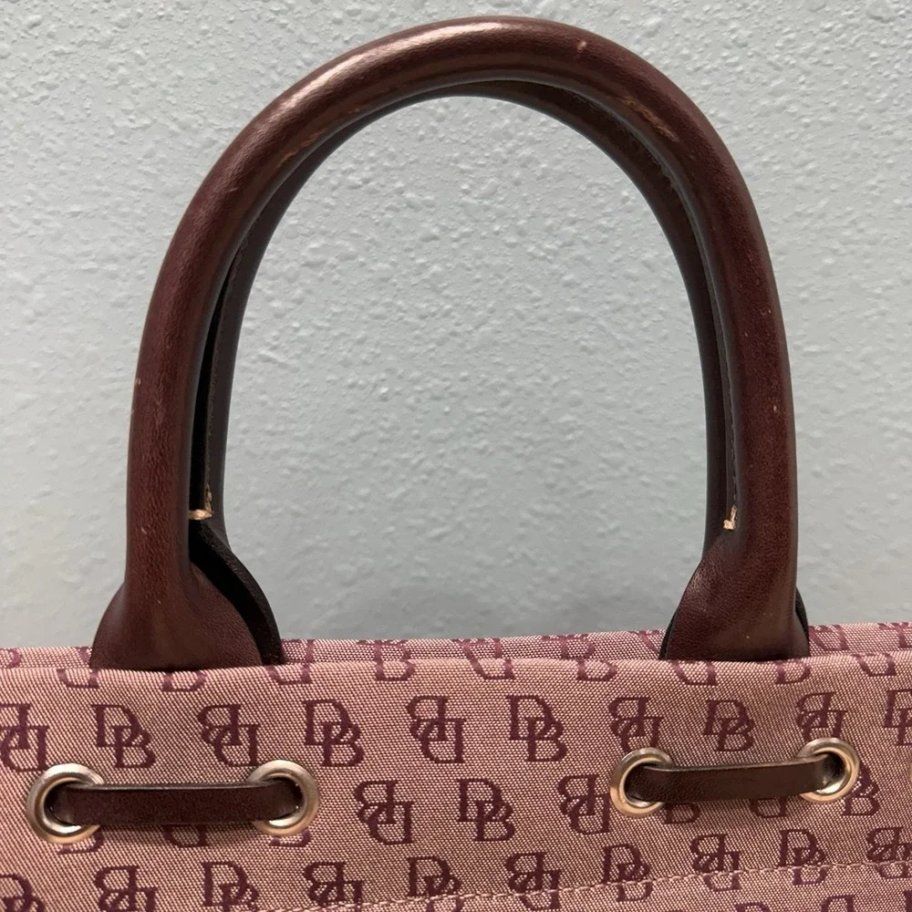 Dooney & Bourke Signature Canvas Satchel Logo Bag Double Leather Handles Tassels